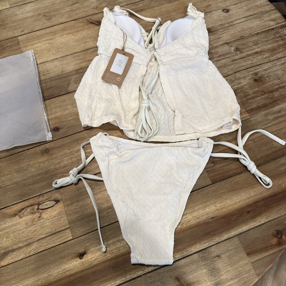 Samiol Two Piece Swimsuit Ruffled Size M Medium Cream Tankini Set NEW NWT - Picture 11 of 16